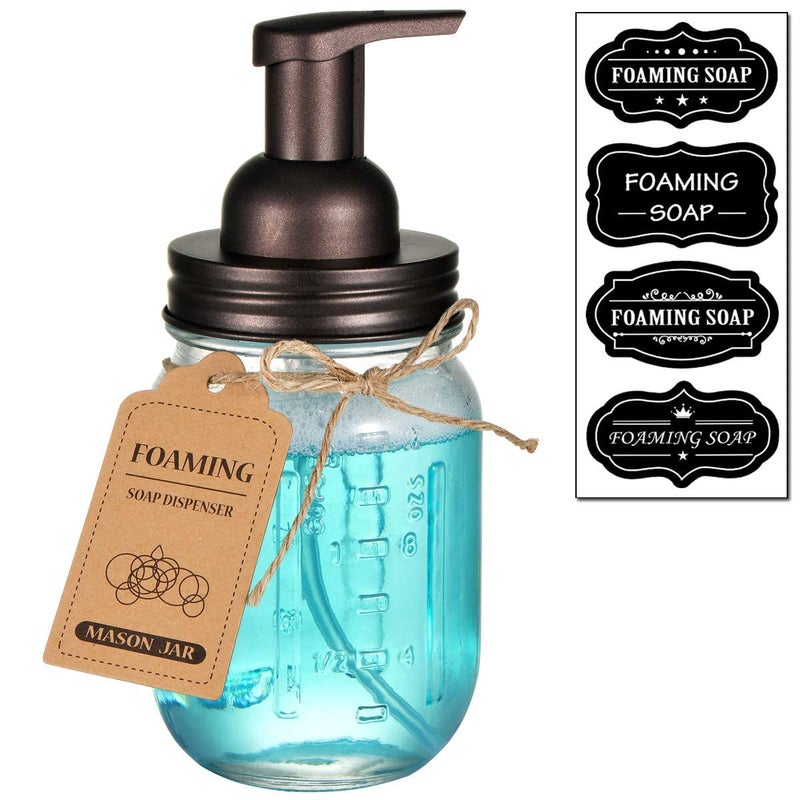 Amolliar Mason Jar Foaming Soap Dispenser, Rustproof Stainless Steel Lid, BPA Free Foam Pump, with Chalkboard Labels, Rustic Farmhouse Decor, Hand Soap Dispenser Bathroom Accessories, Bronze (1 Pack) - Image 2